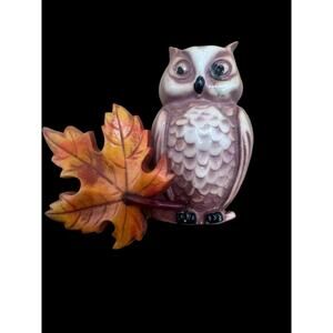 Vintage 1940s Celluloid Owl Pin Layered‎ 3D Brooch Quirky Jewelry Autumn Leaf